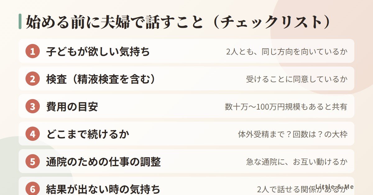 不妊治療を始める前に夫婦で話し合うことのチェックリスト6項目